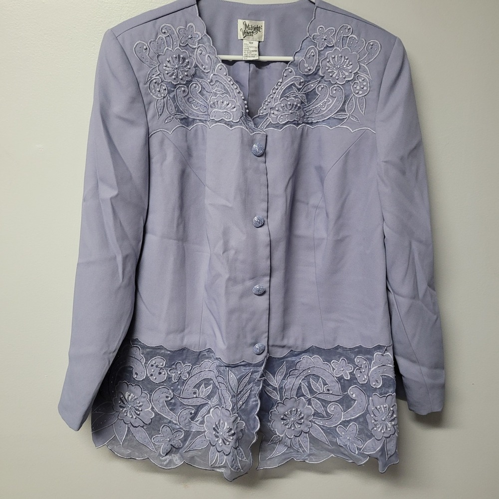 Midnight Velvet Lavender Beaded Embroidered Blazer Jacket 18W Plus Size